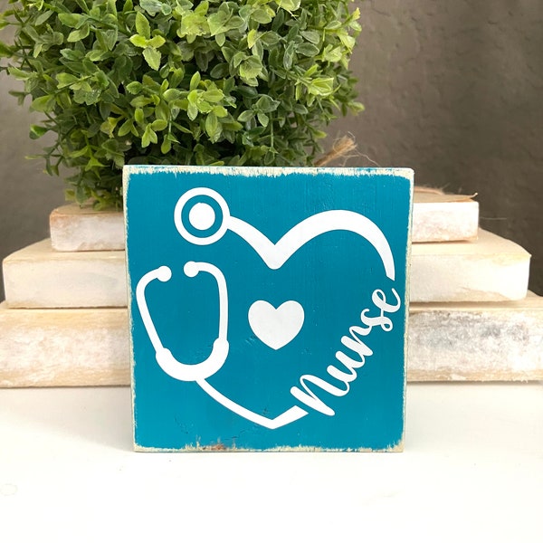 Nurse Block Sign, Nurse Appreciation, Nurses Week Gift, Rustic Wood Block, Tiered Tray, Nurse Office Decor