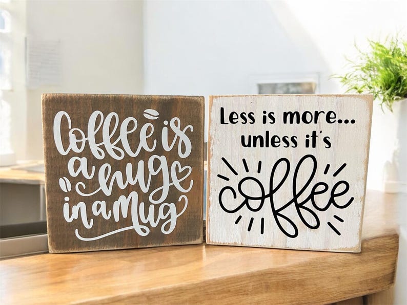 Funny Coffee Blocks, Coffee Bar Signs, Coffee Station Decor, Rustic ...