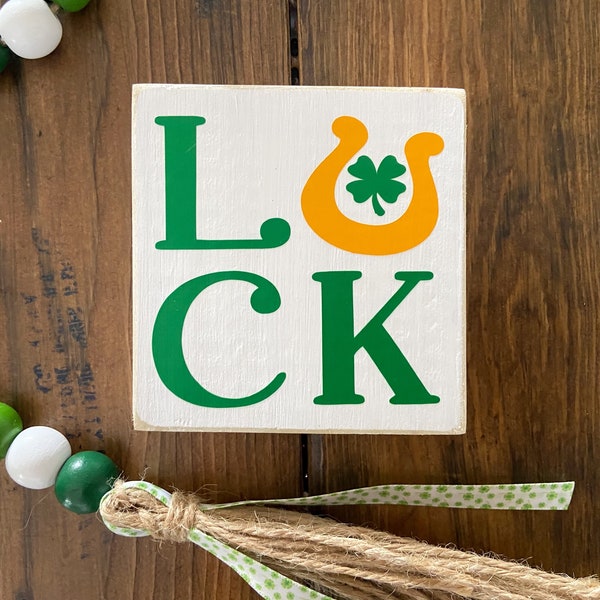 St. Patrick's Day Block Sign, Luck Shelf Sitter, Saint Patrick's Tiered Tray Decor, Mini Wood Block