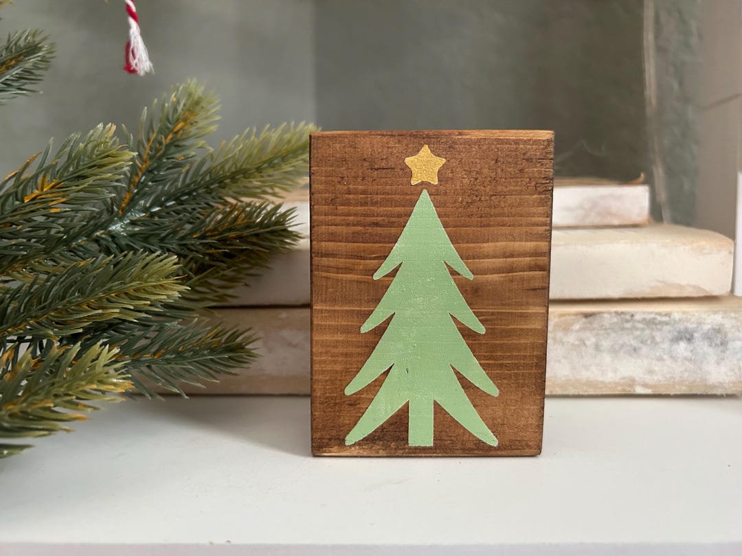 Rustic Tree Woodblock Rustic Christmas Tree Wood Block, Chunky Christmas Shelf Sitter, Mantle ...