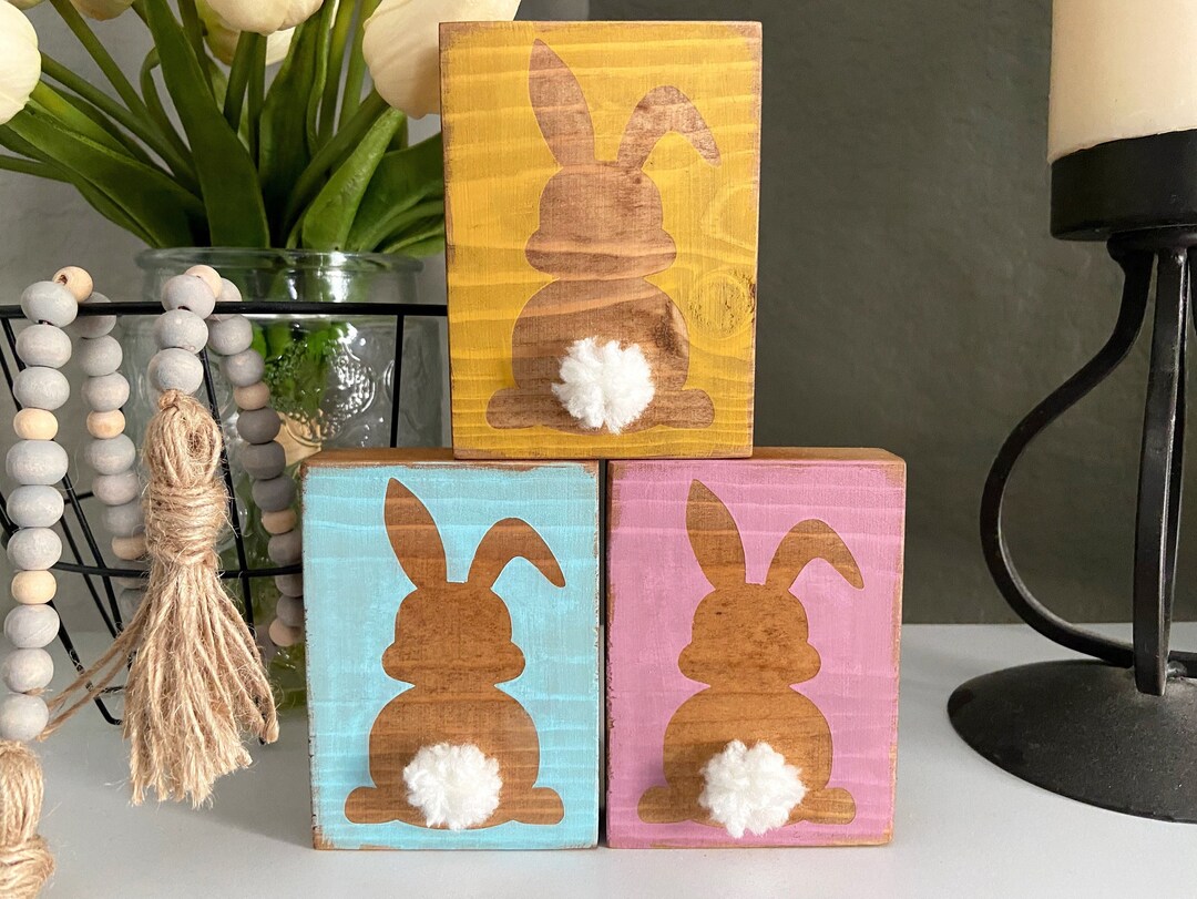 Easter Bunny Wood Block Easter Mini Sign Shelf Sitter Etsy
