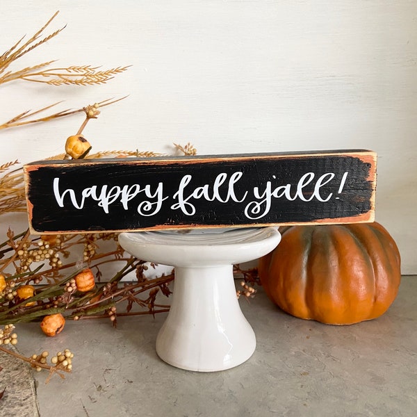Happy Fall Y'all Shelf Sitter Sign, Fall Tiered Tray Decor, Happy Fall Wood Block