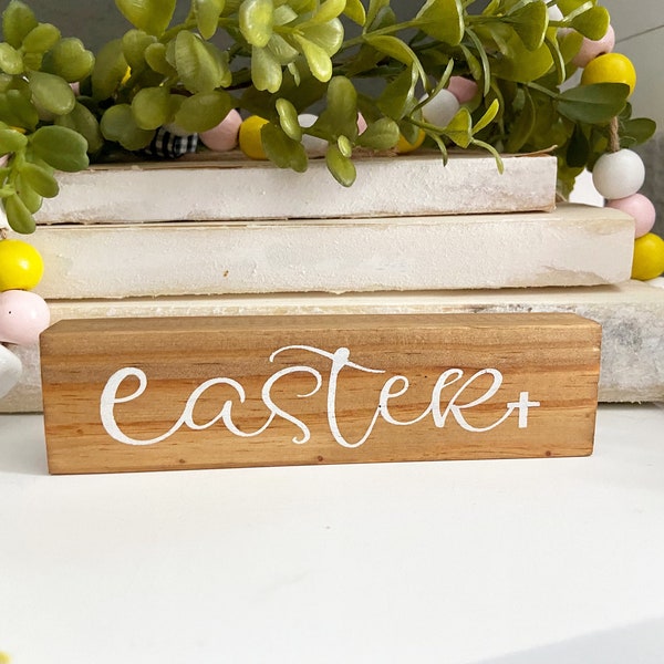 Rustic Easter Shelf Sitter, Easter Wood Block, Tiered Tray Decor, Easter Home Decor, Small Easter sign