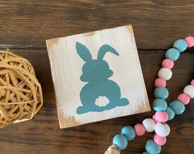 Easter Bunny Block Sign Rustic Easter Wood Block Easter Etsy