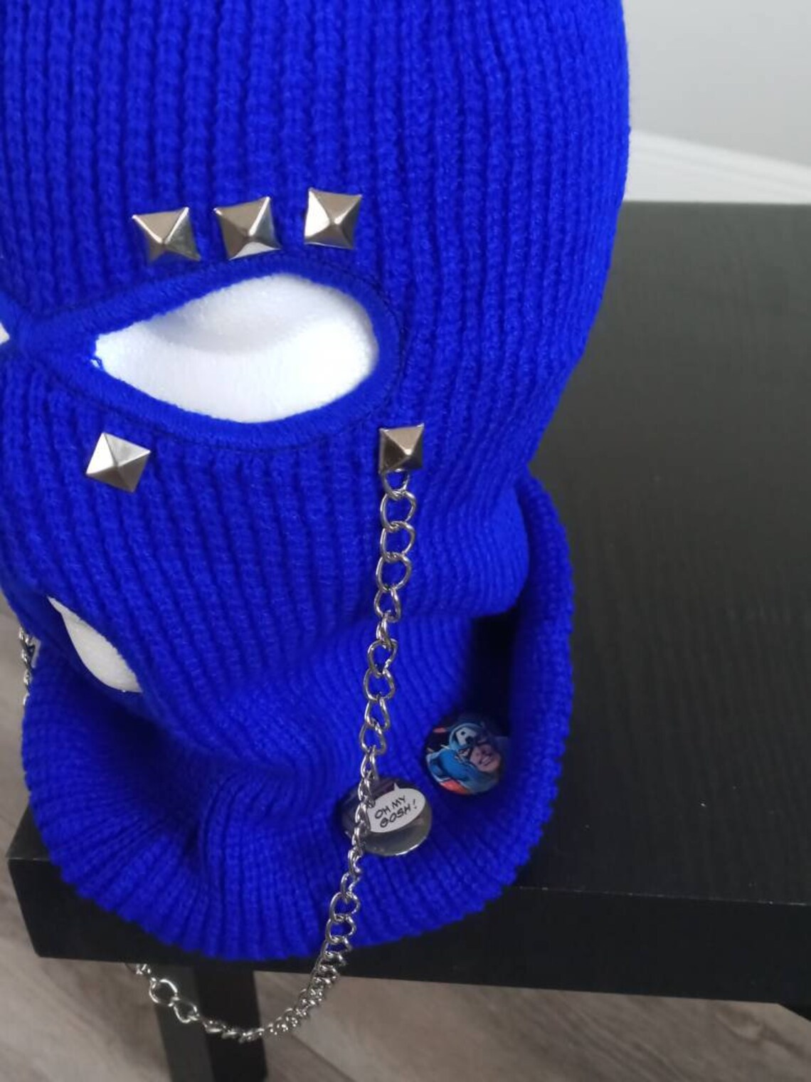 Blue ski mask with chains and pins Etsy