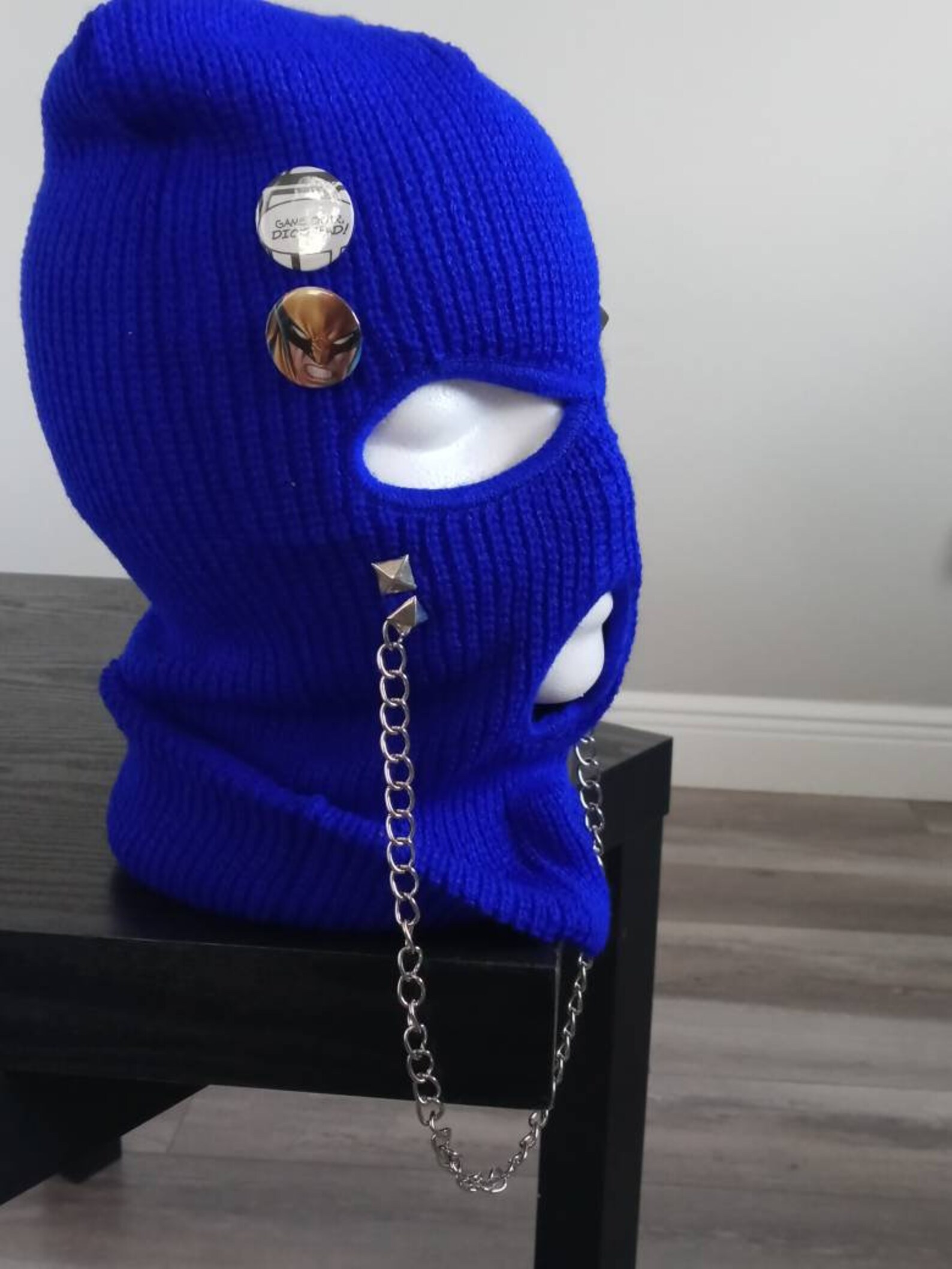 Blue ski mask with chains and pins Etsy