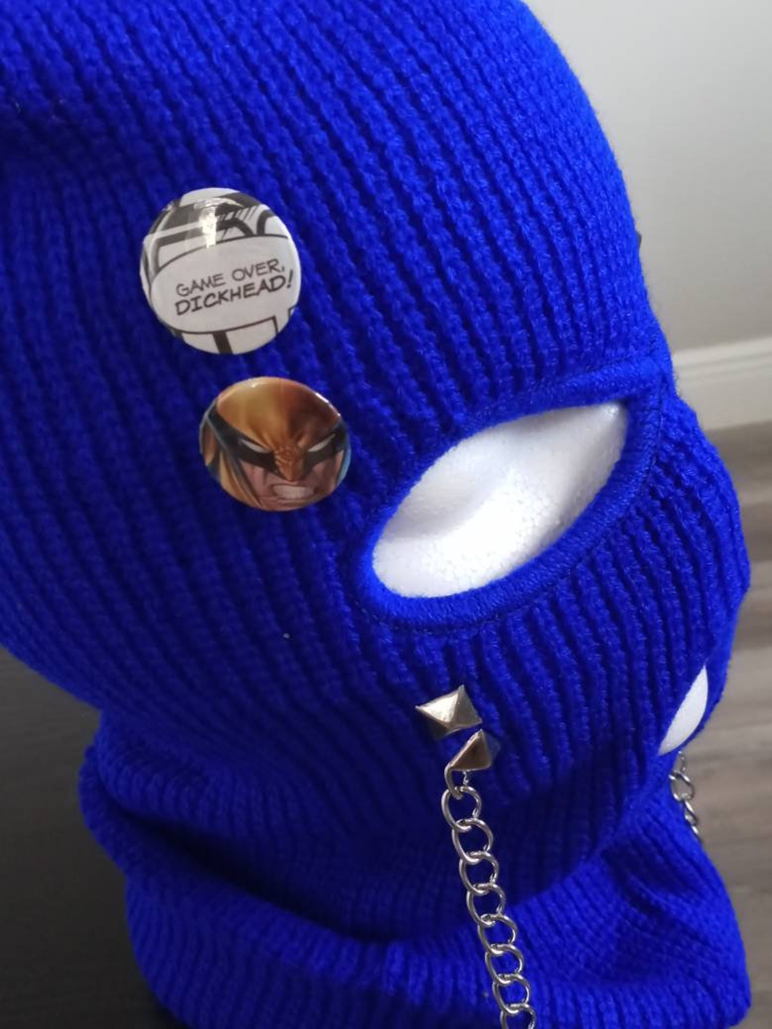 Blue ski mask with chains and pins Etsy