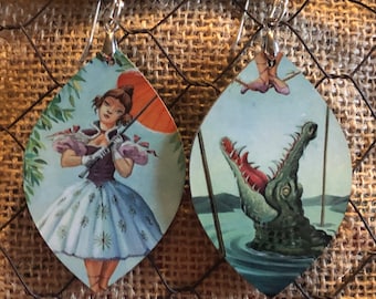 Haunted Mansion Stretching Room Tightrope Walker Mistress Lillian Gracey Leaf Earrings