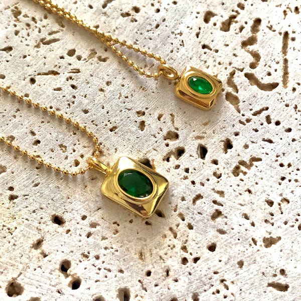 Emerald and Peridot Gemstone Necklace, Gold Filled Birthstone Necklace, Crystal Pendant Necklace, Everyday Dainty Necklace,Mother's Day Gift