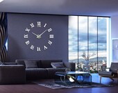 Mute DIY Frameless Large Wall Clock Roman Numerals 3D Mirror Sticker Home Office Decorations