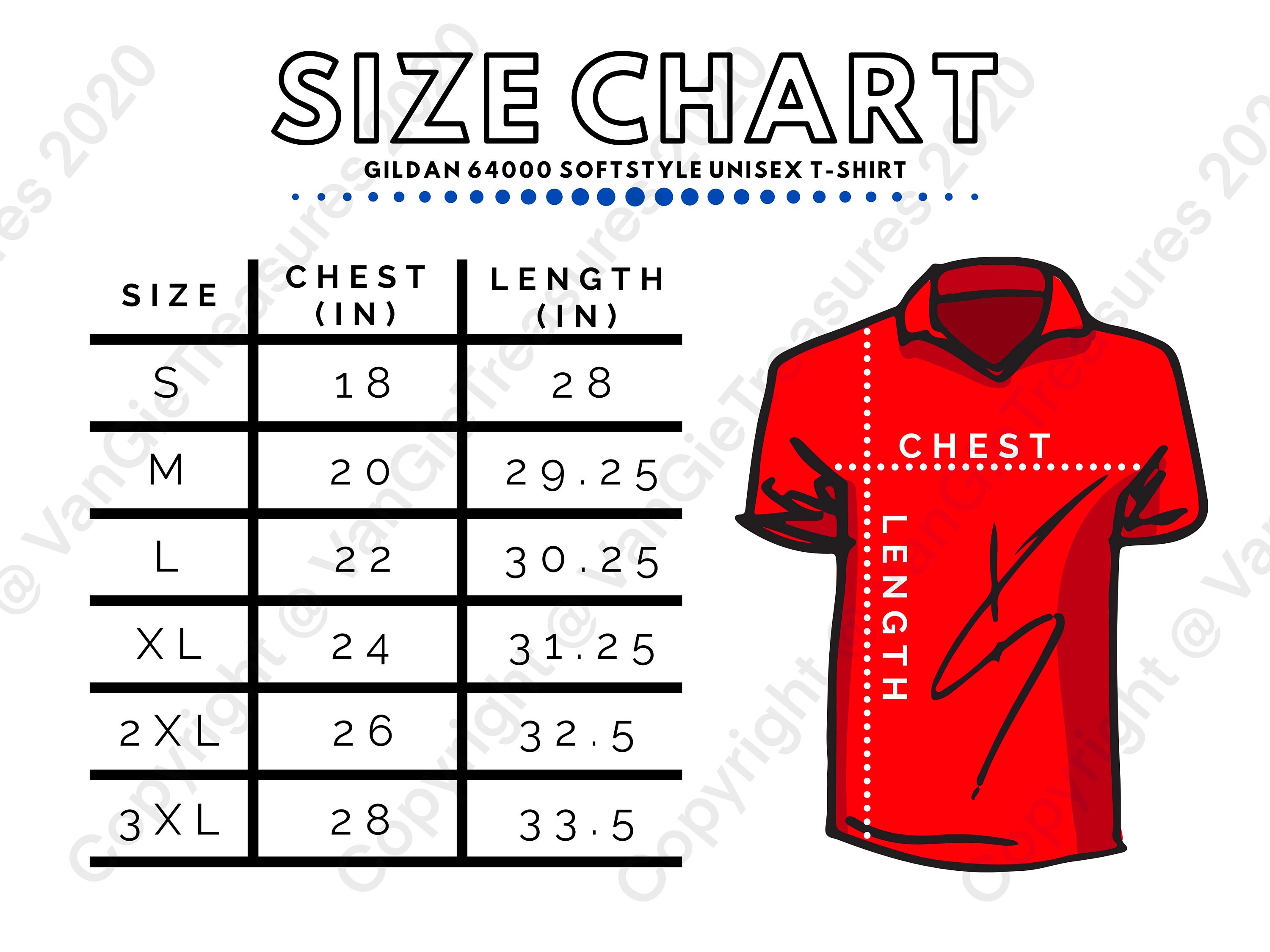Download Gildan 64000 Softstyle Shirt Simple Size Chart White Etsy