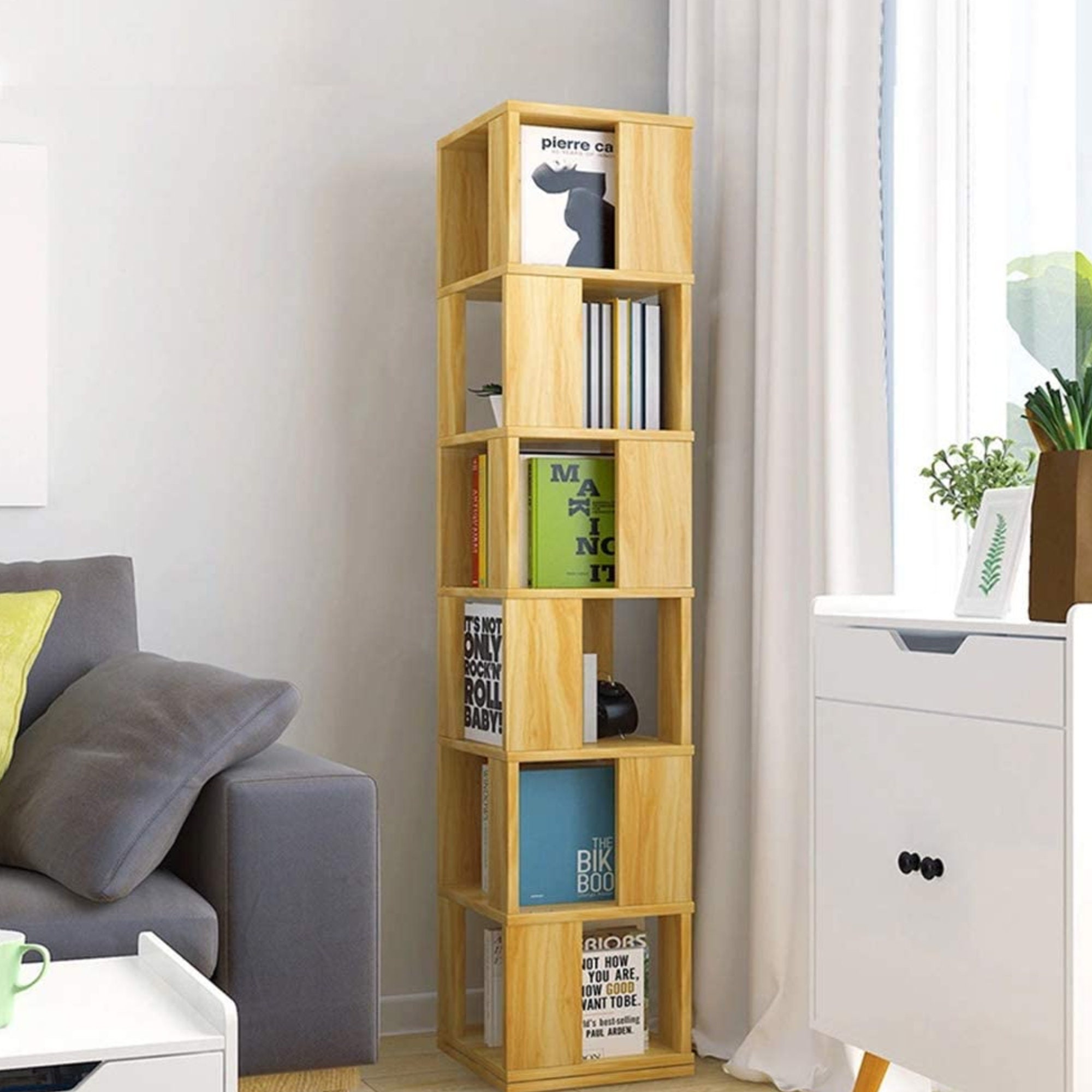 6Tier Bookcase 360 Degree Rotating Bookshelf Corner Shelf Etsy