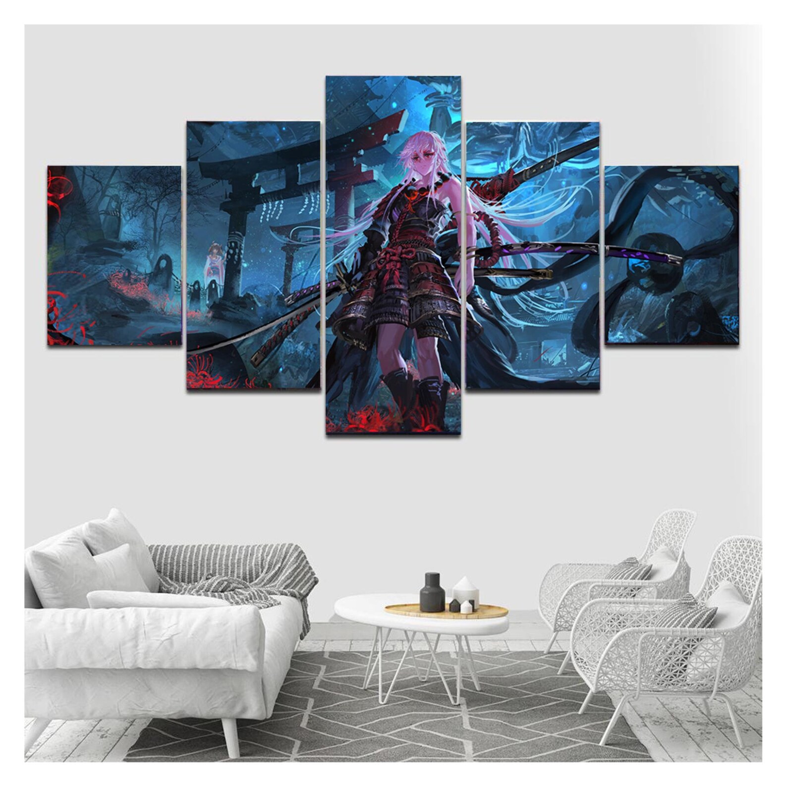 Japanese Anime Manga Canvas 5 Panel Framed Anime Girl Canvas Etsy