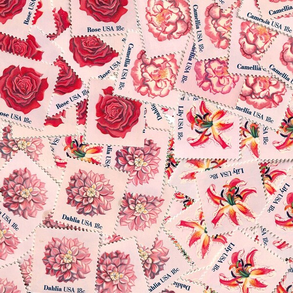 Variety Sets of 10+ Stamps - 18c PINK FLOWERS Unused Vintage Postage Stamps | 4 Designs Available Separate or Combo (#1876-79 Year 1981)