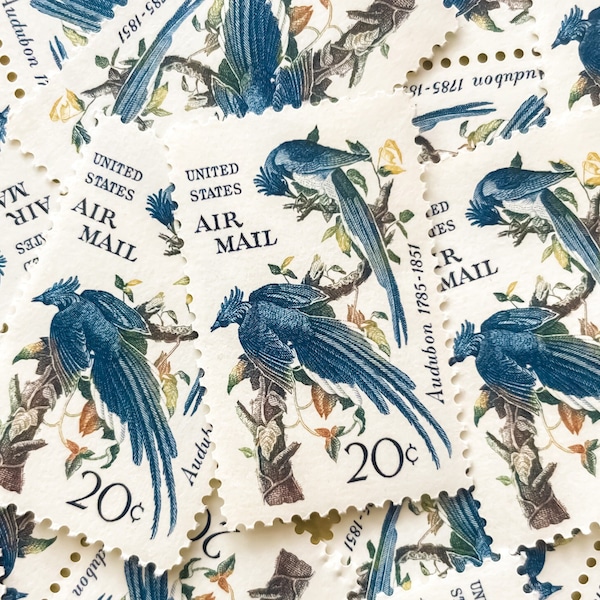 Sets of 10+ Stamps - 20 Cent AUDUBON BLUE JAY New Vintage Airmail Valid Postage: Stationers, Styled Mail (Year 1967) #C71 Very Rare