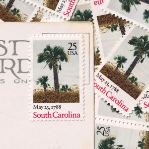 10 Unused Stamps - 25 Cent SOUTH CAROLINA Vintage Postage | Unused, USPS Valid, Valid for Envelope (Year 1989) Statehood - Palmetto Tree