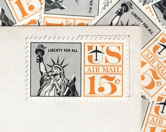 10 Vintage Unused Statue of Liberty Air Mail 15 Cent Stamps - USA Postage Set (New/Mint Condition)