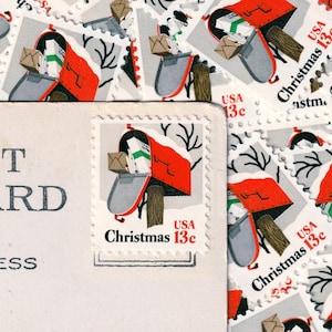 10 Vintage Unused Christmas Snowy Mailbox 13 Cent Stamps - USA Postage Set (New/Mint Condition)