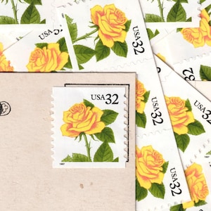 10 Vintage Unused Yellow Rose 32 Cent Stamps - USA Postage Set (New/Mint Condition)