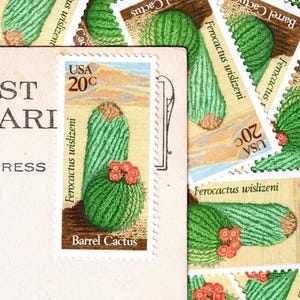 10 Vintage Unused Barrel Cactus Desert Flora 20 Cent Stamps - USA Postage Set (New/Mint Condition)