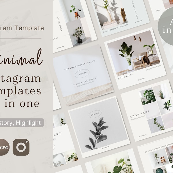 Editable Instagram Template Set Canva 36 (Post, Story, Highlight Cover) | Minimal | Botanical | Greenery | Simple | Small Business | Green