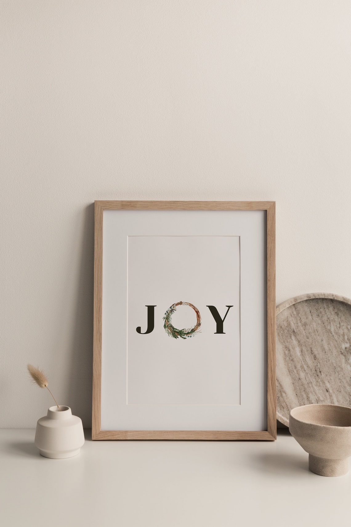 Printable Watercolor Joy Wreath Christmas Decoration Minimal Quote ...