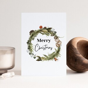 Watercolor Wreath Christmas Card Printable | Merry Christmas Modern | Happy Holidays | Minimal Illustration Greeting | Happy New Year
