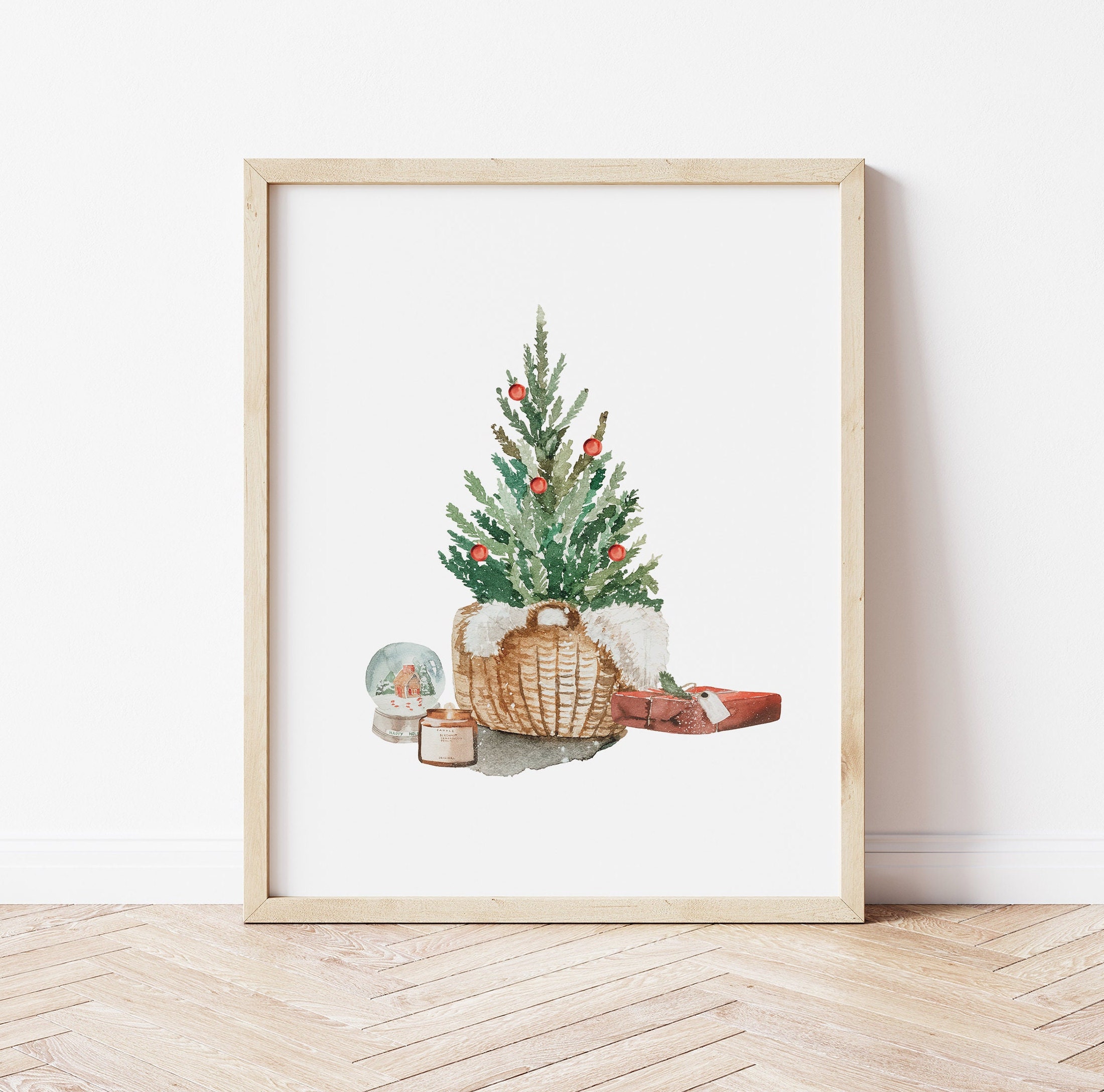 Printable Watercolor Pine Tree Merry Christmas Decor Minimal - Etsy