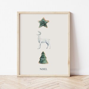 Printable Watercolor Neutral Cozy Christmas Decor | Minimal Noel Merry Christmas Wall Art | Winter Holiday Pine Tree Deer Digital Download