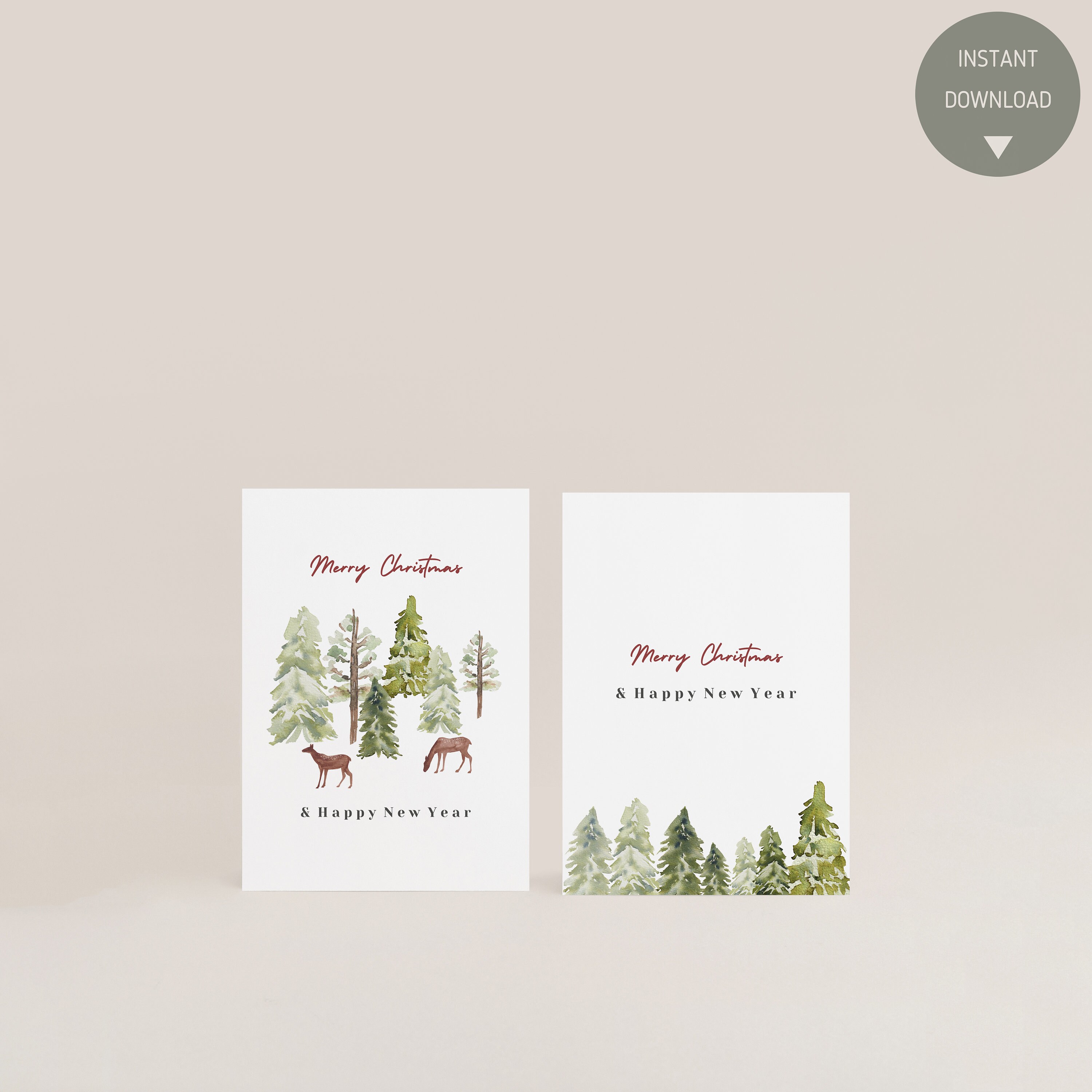 Watercolor Winter Snowy Wonderland | Set of 2 Cards | Forest Pine Trees ...