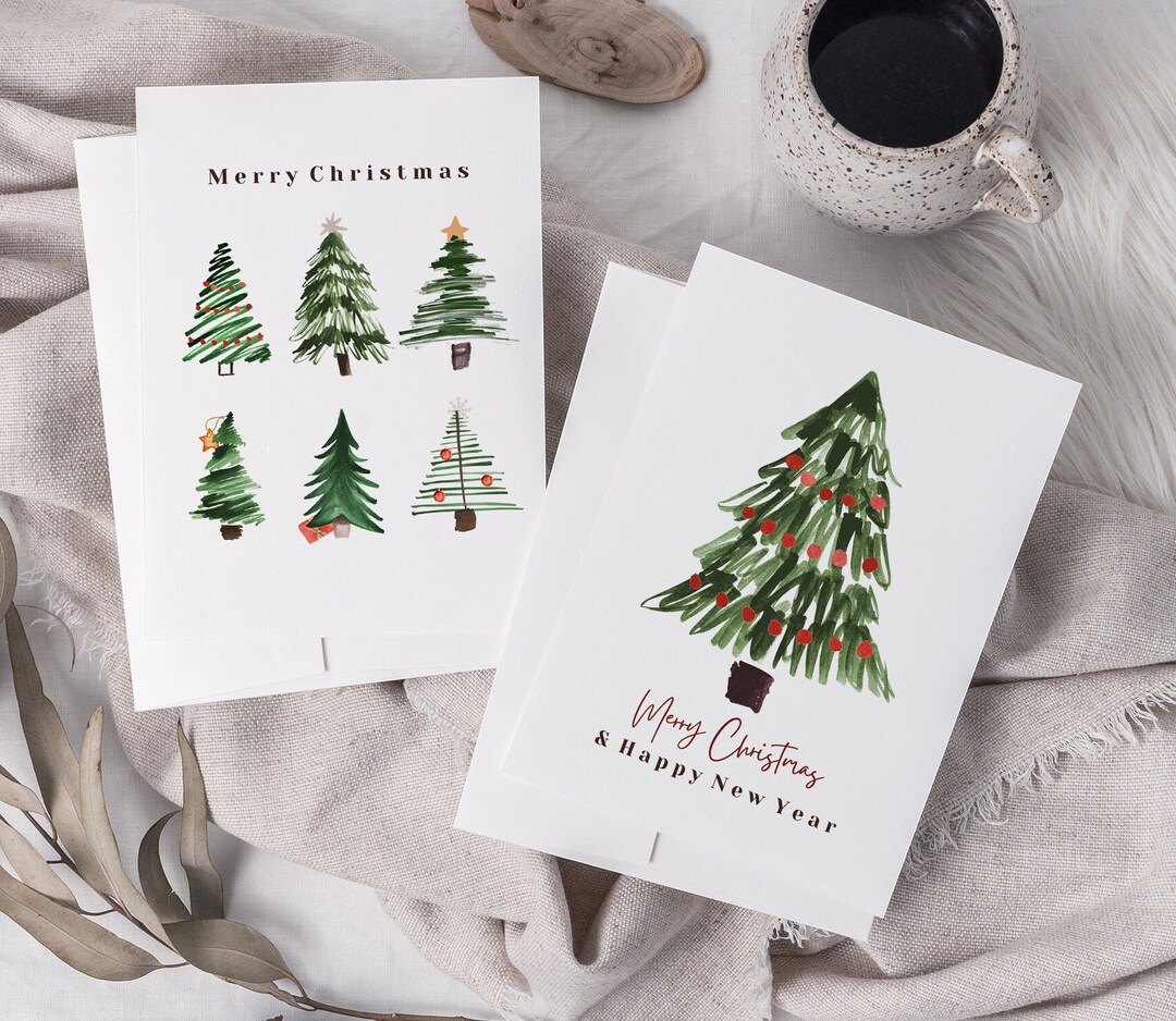 Watercolor Winter Pine Trees Merry Christmas Card Printable | Set of 2 ...