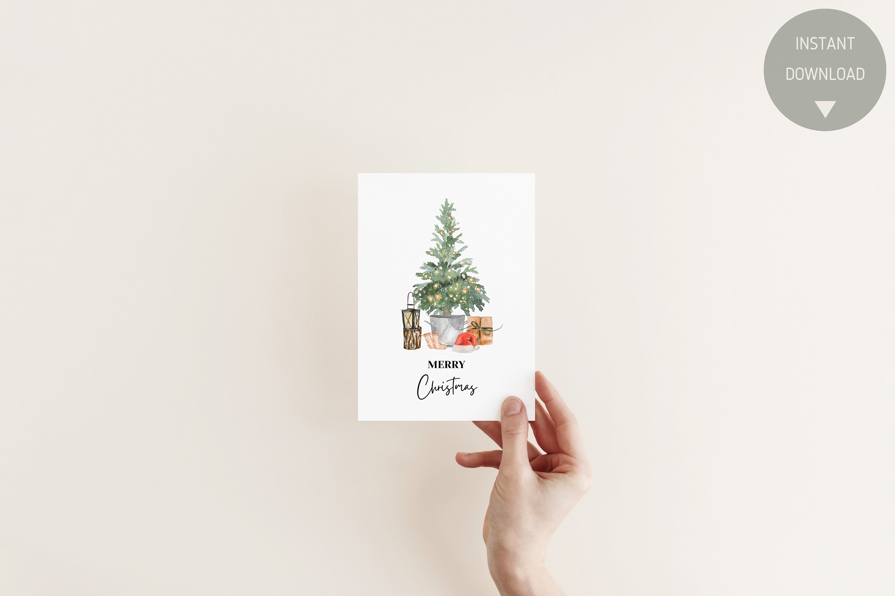 Watercolor Christmas Pine Tree Card Printable | Merry Christmas Modern ...