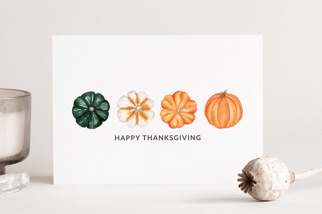 Happy Thanksgiving Pumpkin Card Printable | Watercolor Minimal Card ...