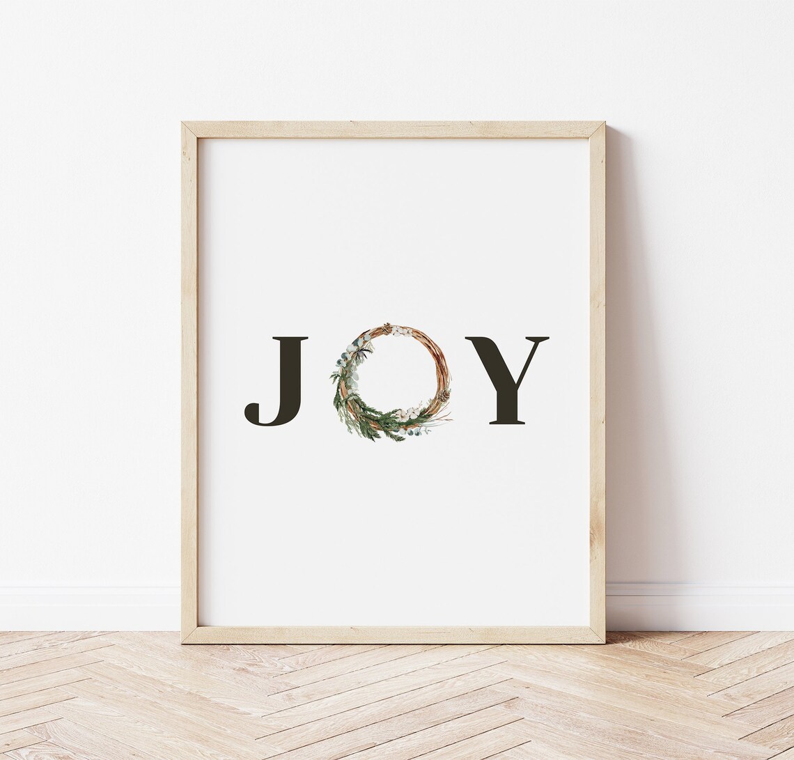 Printable Watercolor Joy Wreath Christmas Decoration Minimal Quote ...