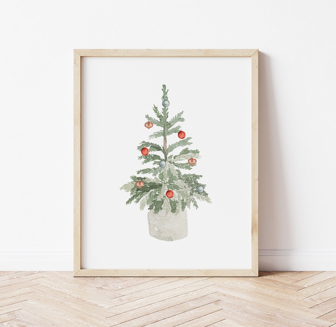 Printable Watercolor Snowy Pine Tree Christmas Decor Minimal - Etsy