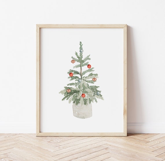 Printable Watercolor Snowy Pine Tree Christmas Decor Minimal | Etsy