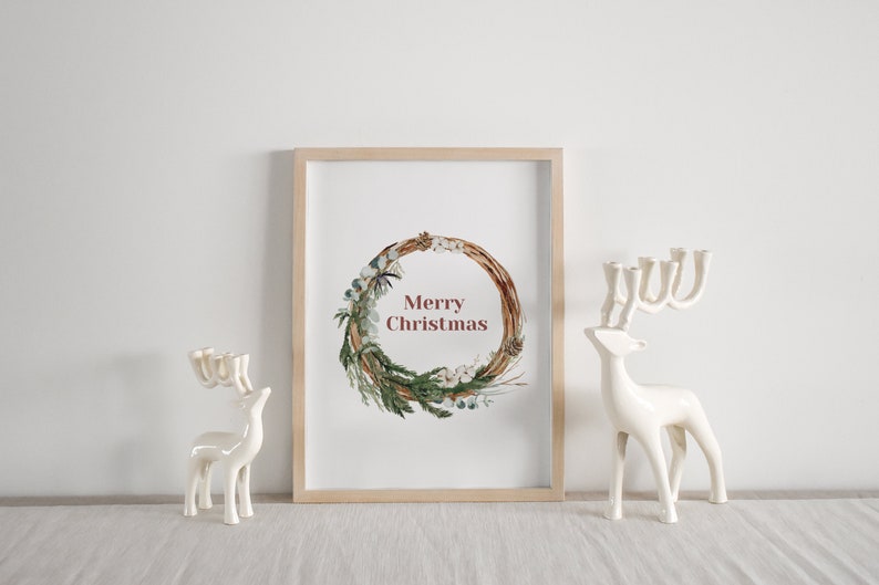 Printable Watercolor Joy Wreath Christmas Decoration Minimal Quote ...