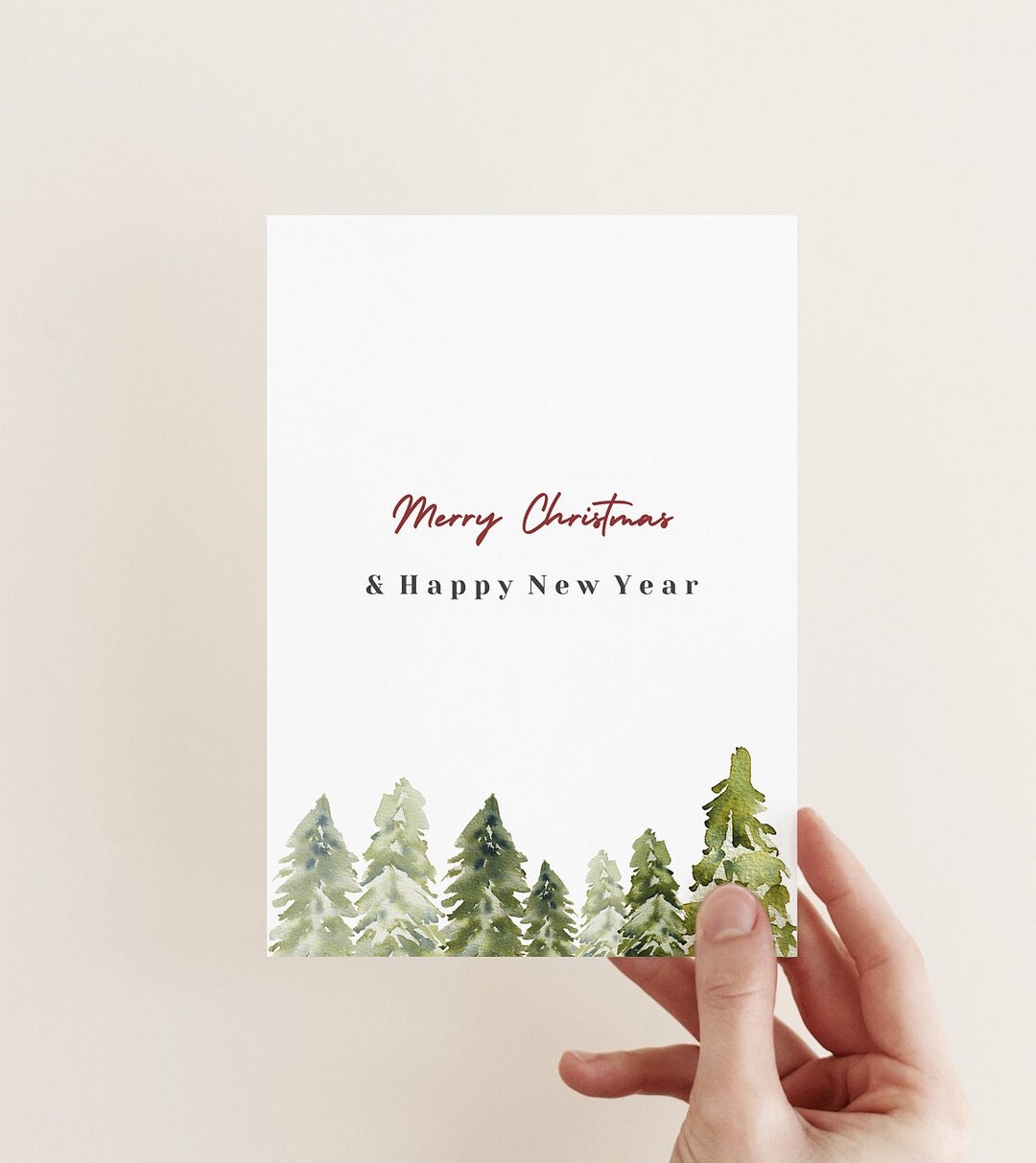 Watercolor Winter Forest Pine Trees Christmas Card Printable | Merry ...