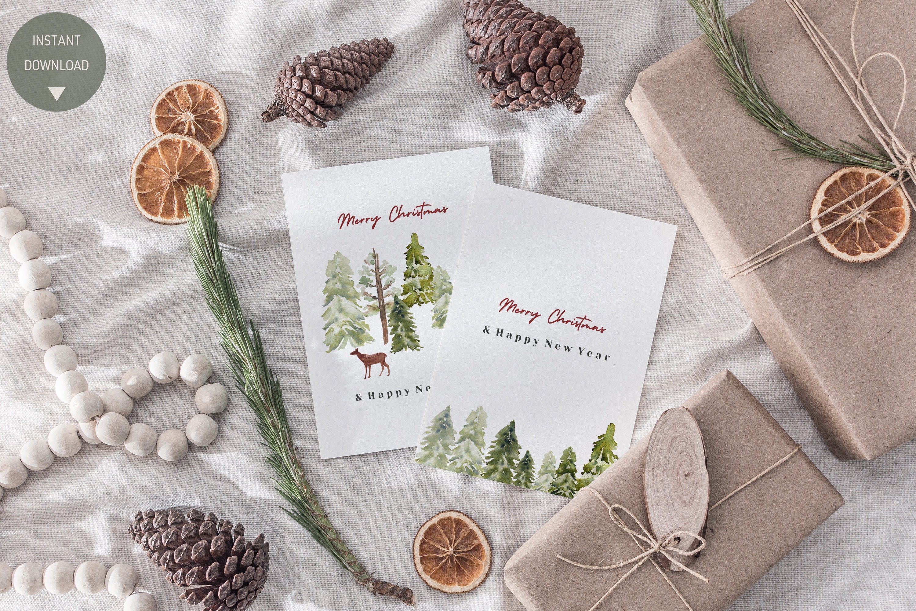 Watercolor Winter Snowy Wonderland | Set of 2 Cards | Forest Pine Trees ...