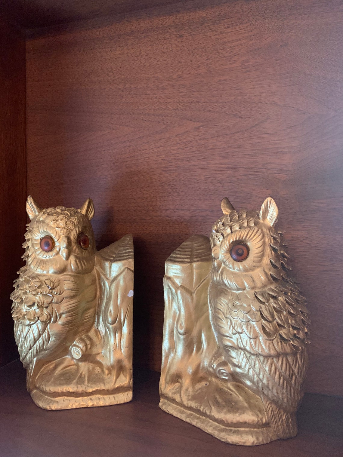 Vintage Gold Heavy Ceramic Owl Bookends Etsy