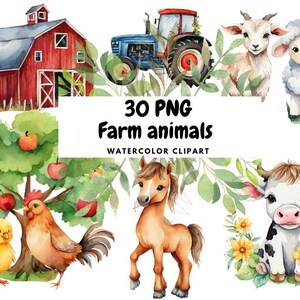 Farm animals watercolor clipart, cute farm clip art, nursery decor, baby wall art, baby shower