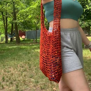 Hand Crocheted Beach Tote Bag Fiery Orange