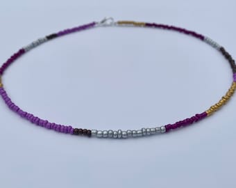 Purple Block Beaded Choker Necklace