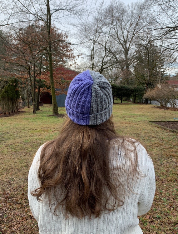 Handmade Gray and Purple Crochet Beanie Womens Beanie Cloche Handmade Purple Crochet Hat Gray Brown  main image 2