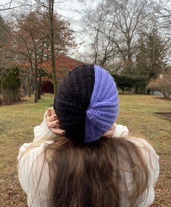 Purple and Black Half & Half Hand Crocheted Winter Beanie - Etsy display picture 3