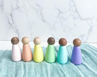 Pastel Rainbow Friends Peg Doll Set