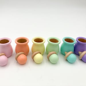 Wooden Acorn and Cup Color Sorting Toy