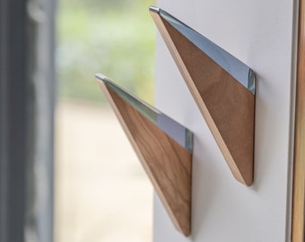 LINE+ARC Wall Hooks (Set of 3) Italian Olive Wood & Acrylic Resin Mid-Century Modern Minimalist Entryway Coat Hat Towel with Screws