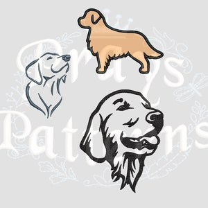 Golden Retriever Embroidery Digital Design  | 3 DESIGNS | Golden Applique silhouette | Golden head Embroidery | Includes SVG Applique Cut