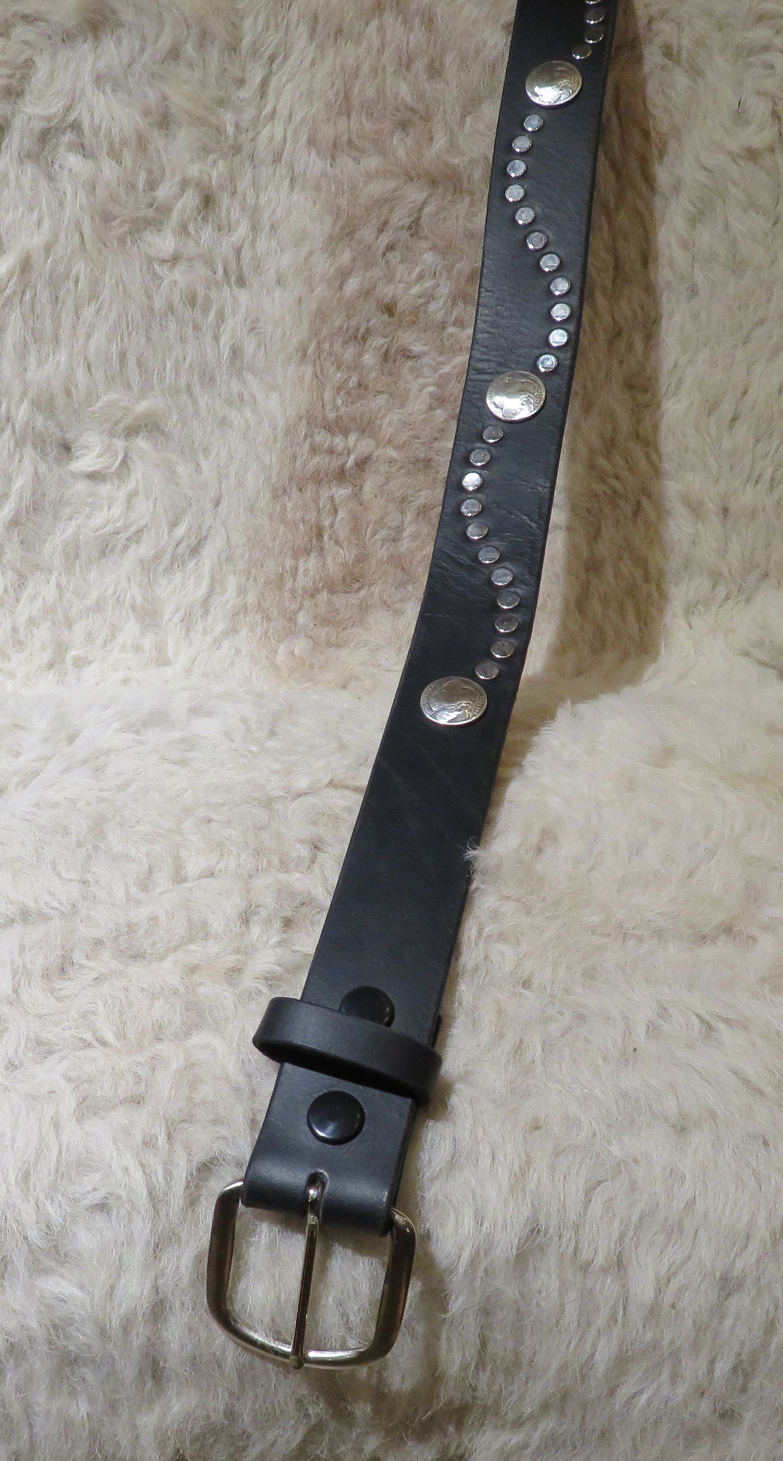 Mens Handmade USA Black Leather Belt w/ Buffalo Nickels and Etsy France